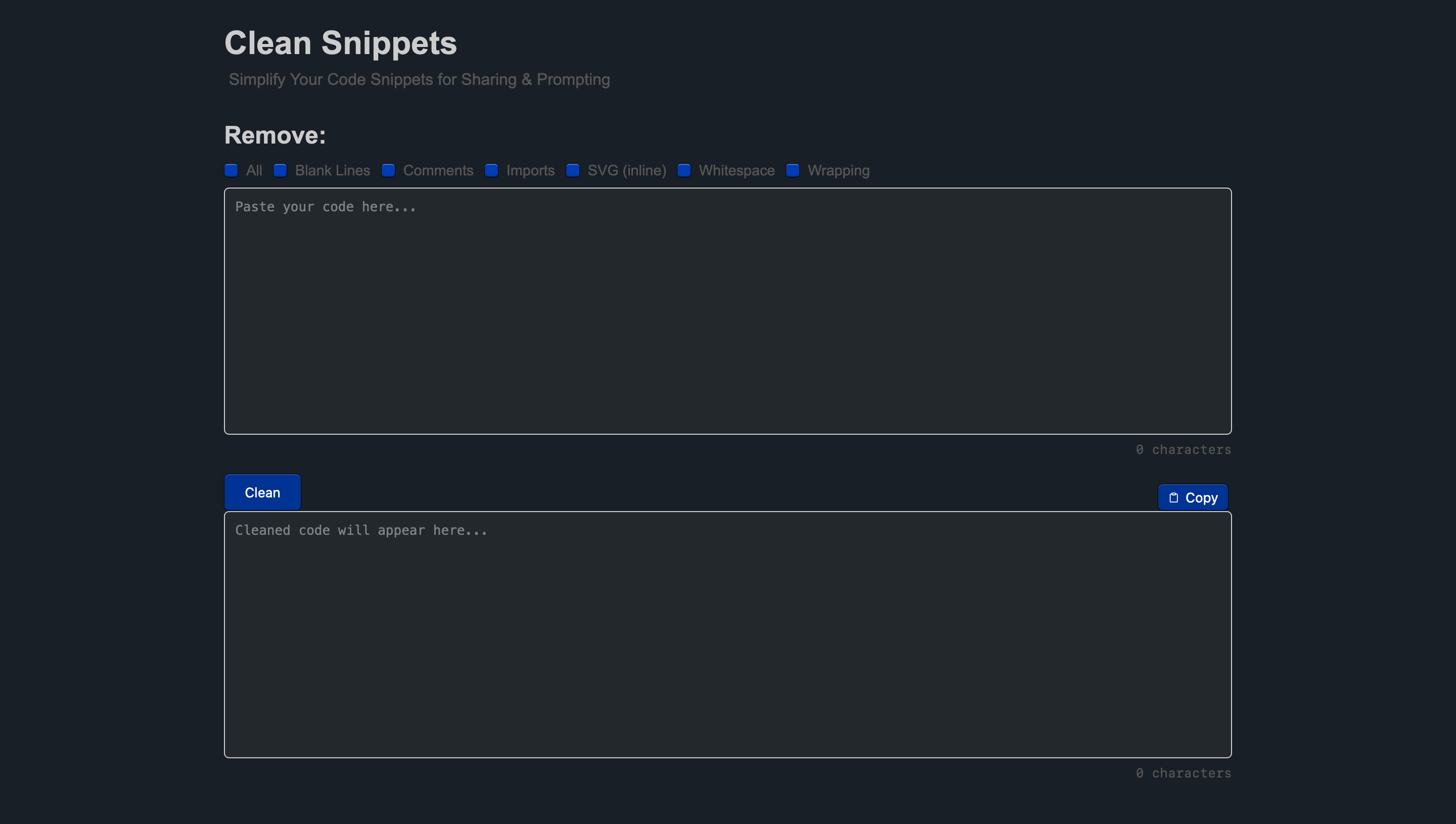 clean snippets screenshot